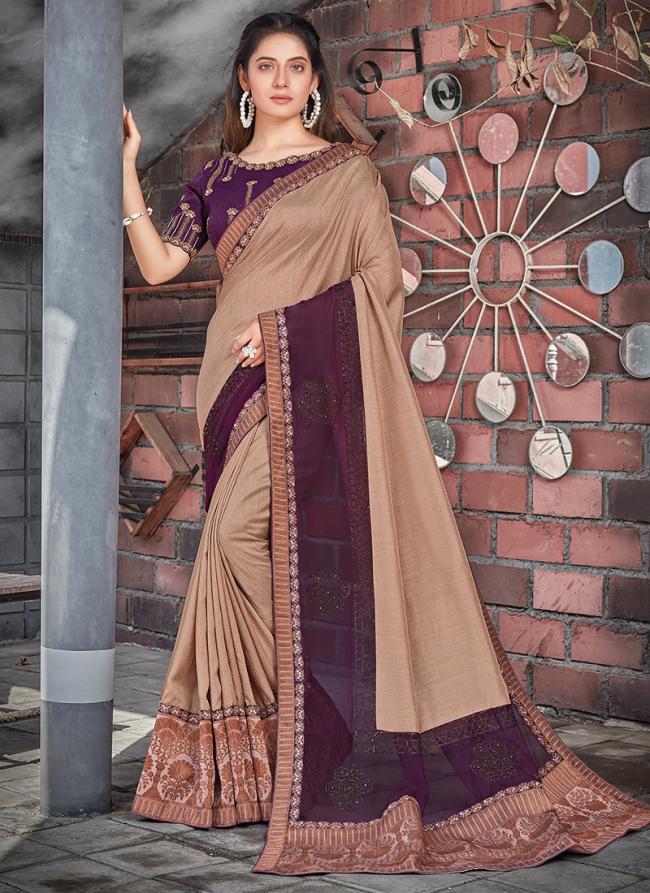 Tussar Silk Maroon Wedding Wear Embroidery Work Saree